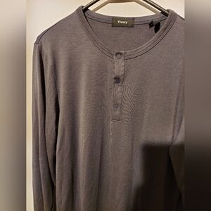 Theory Henley Shirt Small Gray Long Sleeve Pullover Casual Dexter Kill Style Y2K